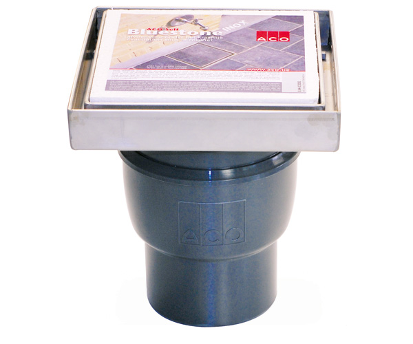 Bell trap ACO bluestone Inox-V tileable 200x200 bottom outlet