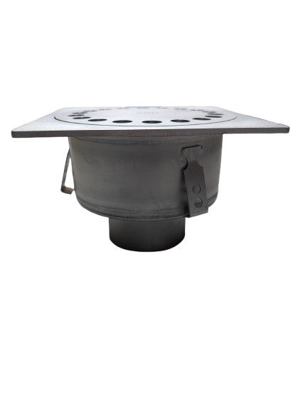 Kloksifon inox 20x20 L15 met mand H=130mm Vertical uitlaat dia 63mm
