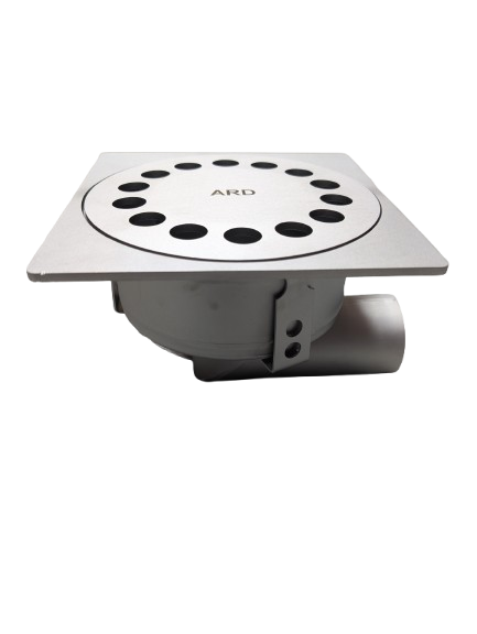 Siphon en acier inoxydable 25x25 M125 avec panier H=221mm Sortie horizontale dia 110mm