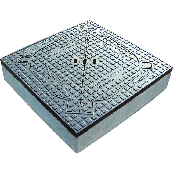 Couvercle de chaussée en fonte BIMATIC1 D400 - VK avec 2 couvercles triangulaires VO=700mm H=200mm BENOR