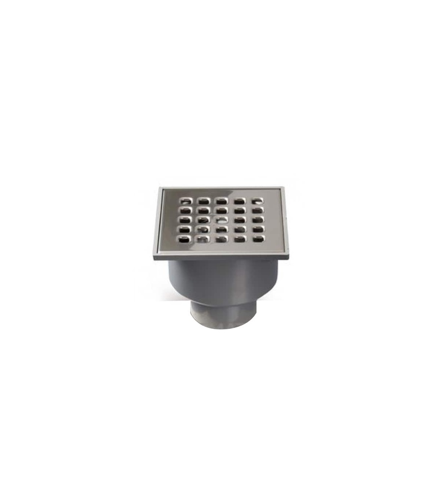 Trappe d'horloge 105x105 grille en acier inoxydable cadre pvc sortie latérale dia 50 Nicoll