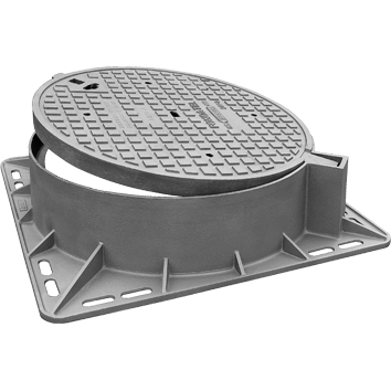 Couverture de route en fonte 107B D400 - RD avec pied VK VO=700mm H=200mm BENOR (couverture d'asphalte)