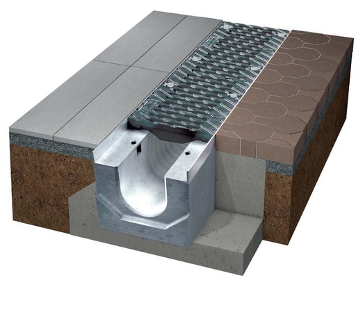 [BIRCOL100] Afvoergeul beton+gietijzer rooster kl C l=1m H=155mm B=163mm 